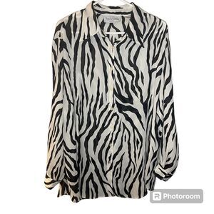 DIANE VON FURSTENBERG Womens Sz 1X VTG Zebra Print Button UpSheer Blouse Top
